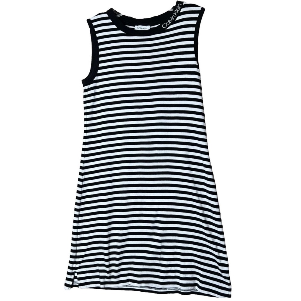 Calvin Klein Sleeveless Sweater Dress Size Small Striped Black White Lightweight